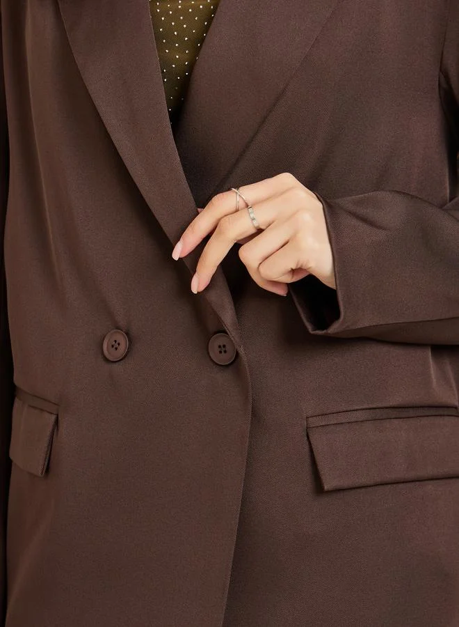 Styli  Women Brown Regular Fit Double-Breasted Blazer for Women | Best Price UAE